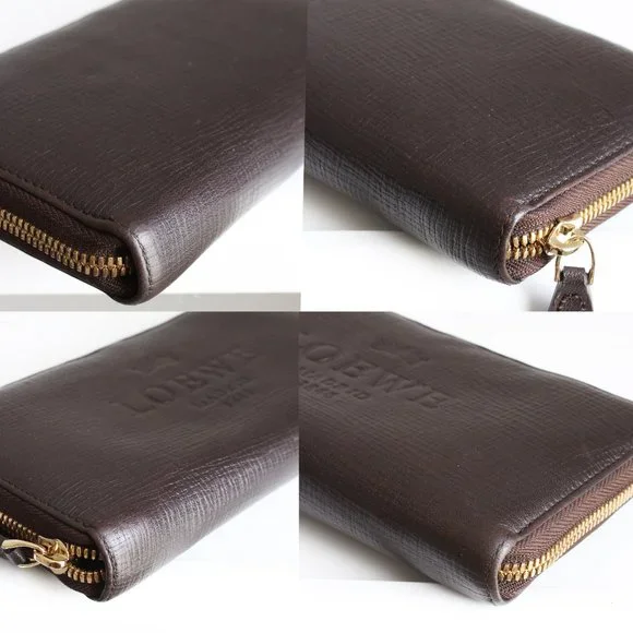 LOEWE Madrid Zippy Wallet Brown Textured Epi Leather Luxury Vintage Rare